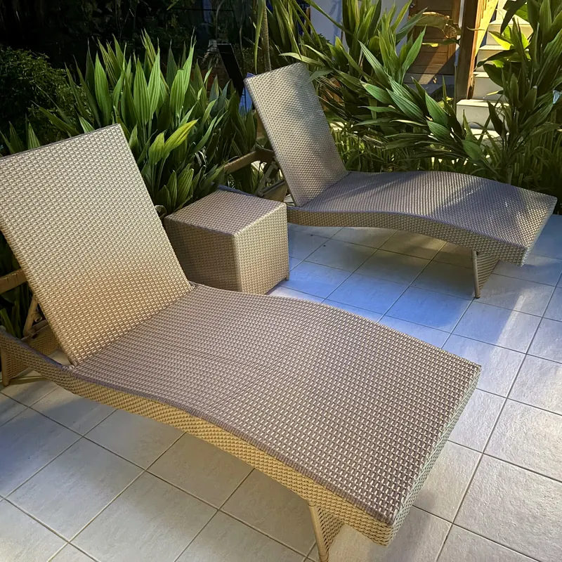 Sun loungers beside the pool
